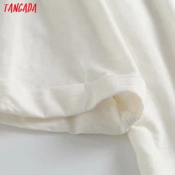Tangada Sieviešu Vintage Baltās Mīksti Kokvilnas T Krekls ar garām Piedurknēm O Kakla Tees Dāmas Gadījuma Tee Kreklu Street Wear Top 4C114