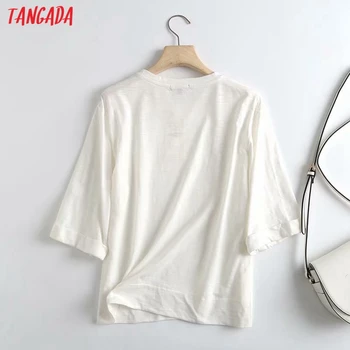 Tangada Sieviešu Vintage Baltās Mīksti Kokvilnas T Krekls ar garām Piedurknēm O Kakla Tees Dāmas Gadījuma Tee Kreklu Street Wear Top 4C114