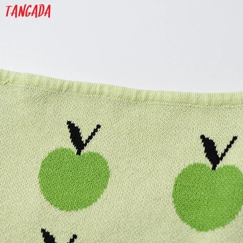 Tangada Vasaras Sieviešu Green Apple Drukāt Trikotāžas Kamzolis Topi Ir 2021. bez Piedurknēm Backless Spageti Pielāgot Crop Topi 2LK3