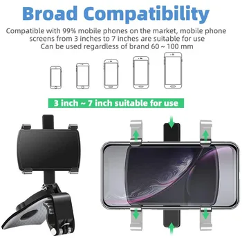 Telefons Mount Smaguma mobilā Tālruņa Turētāju Automašīnas 360 Grādu Rotācijas Panelis Klipu Stiprinājums Savietojams 3-7inch Mobilais Tālrunis