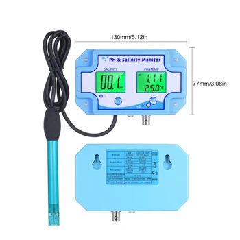 Tiešsaistē PH Sāļums TEMP Ūdens Kvalitātes Monitors LCD Displejs 3in1 Digitālo pH Sāls Temperatūras Vērtību Akvārija Zivju, Jūras ūdens Tvertne