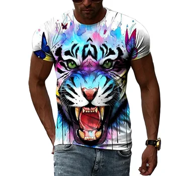 Tiger Vadītājs Tendence Sporta Muskuļu Vīriešu Apaļu Kakla Džemperis Elpojošs T-krekls 2021. gada Vasarā Jaunu Vīriešu Īsām Piedurknēm 3D Drukāšana