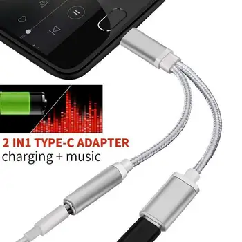 Tips C līdz 3,5 mm Audio Maksas Adapteris 2 In 1 USB C Austiņu Sadalītājs AUX Audio Kabelis Xiaomi 6 8 Samaisa 2s Huawei Mate10 P20 pro