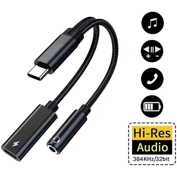Tips C līdz 3,5 mm Austiņu un Lādētāja Adapteri,2-In-1 USB C līdz Aux Audio Jack Hi-Res DAC un Ātra Uzlādes Kabelis