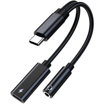 Tips C līdz 3,5 mm Austiņu un Lādētāja Adapteri,2-In-1 USB C līdz Aux Audio Jack Hi-Res DAC un Ātra Uzlādes Kabelis
