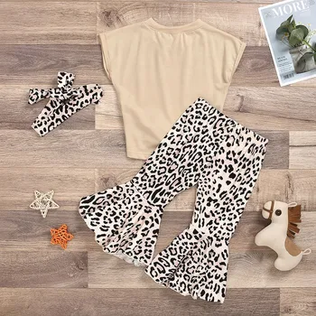 Toddler Bērniem, Baby Meitenes T-krekli Leopard Uzliesmojuši Bikses Vasaras Modes Apģērbu Gadījuma Vetement Enfant Bērniem Drēbes Детская Одежда