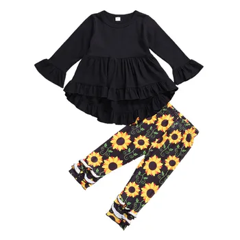 Toddler Meitene Drēbes, Apģērbs 2020. Gadam ar garām Piedurknēm, Garās Uzvalks Cietā T-krekls Ziedu Bikses Bērnu Pavasara, Rudens Apģērbu 1-6Years