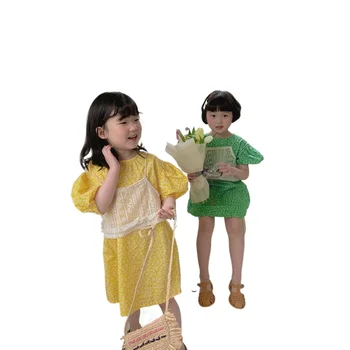 Toddler Meiteņu Kokvilnas Uzvalks Nosaka Vasaras Apģērbu Jaunajām korejas Bērnu Ikdienas Kleita Komplekts Meitenēm Mazo Ziedu Mežģīnes divdaļīgs Kostīms