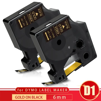 Topcolor Saderīgu Dymo D1 Marķējuma Lentes 6mm 43624 Zelta uz Melna Printera Lente 7m Garums Dymo Label Maker LabelManager 420P