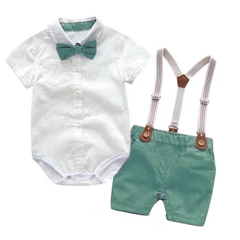 Tops un Bikses Toddler Bērnu Zēniem Kungu Apģērbu Komplektus ar Īsām Piedurknēm Romper+Bikšturi Bikses 2gab Kāzu svinības Gadījuma Tērpiem