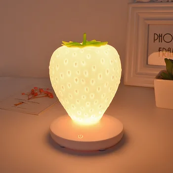 Touch Aptumšojami LED Mājas Nakts Gaisma Zemeņu Nightlight USB Gultas Rakstāmgalda Lampas Bērniem Dāvanas Atmosfēru Guļamistaba Dekorēšana