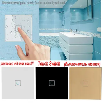 Touch Switch ES/UK Standarta Baltā Kristāla Stikla Paneli Sensora Slēdzis 220V 1 Banda 1 Veids, Sienu Touch Screen Slēdži Led Gaismas