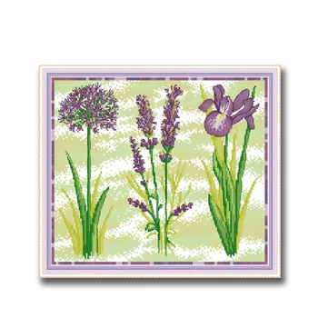 Trīs purpura ziedu dekori krāsošana dmc 14CT 11CT skaitot cross stitch komplekti izšūšanas komplekti Rokdarbi Komplekti Mājas dekoru