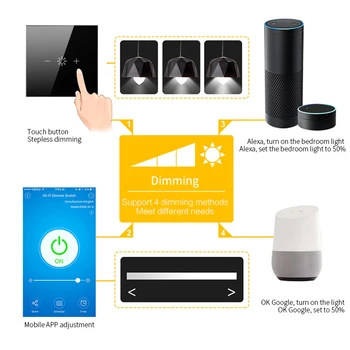 Tuya Smart WiFi Sienas Pieskarties Bezgalībai Reostats Slēdzis Stikla Paneli Bezvadu Gaismas Slēdzi darbojas ar Google Home un Alexa Smart Home