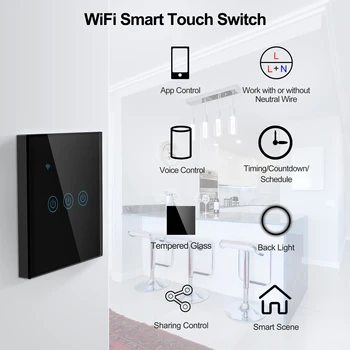 Tuya Smart Wifi Touch Switch ES 220V, Nav Neitrāls Vads Vajadzīgs Sienas Gaismas Slēdzis 1/2/3/4 Banda, kas ir Saderīgas ar Alexa, Google Home