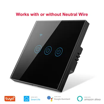 Tuya Smart Wifi Touch Switch ES 220V, Nav Neitrāls Vads Vajadzīgs Sienas Gaismas Slēdzis 1/2/3/4 Banda, kas ir Saderīgas ar Alexa, Google Home