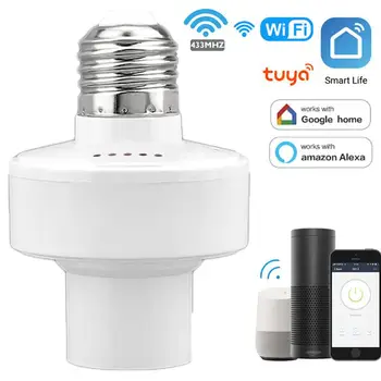 Tuya WiFi Smart Gaismas Spuldze Adapteris, AC RF433 Smart Lampas Turētājs Bāzes Smart Dzīves APP Bezvadu Kontrole ar Alexa, Google E27 E26