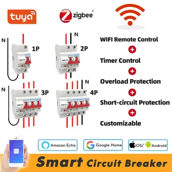 Tuya Zigbee 1P-4P WiFi Circuit Breaker Smart Dzīves APP Taimeris Tālvadības pults Bezvadu Inteliģentas Automātiskās Smart Switch Dropship