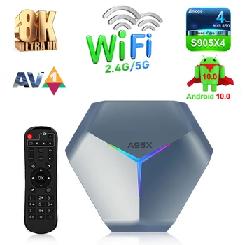 TV Set-Top Box Android 10.0 S905X4 Quad-Core Smart Streaming Media Player MUMS/ES Plug Atbalsta SDSC TV Uztvērēji