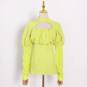 TWOTWINSTYLE Hit Krāsu Drukas T Krekls Sievietēm Stand Apkakli, garām Piedurknēm Dobi No Gadījuma T Krekli Sieviešu Modes Jauns Apģērbu