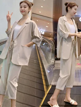 Tērps atbilstu sieviešu vasaras 2021 jaunu korejiešu modes temperaments gadījuma neto red thin žakete divdaļīgs kostīms