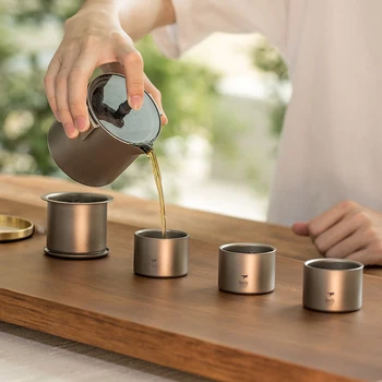 Tīra Titāna teacup, Japāņu stila degustācija kausa Double-sienu Kauss, Titāna Kungfu Tējas Komplekts Bacteriostatic Drinkware