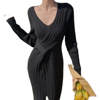 Tīrtoņa Krāsu Jaunu 2021 Elegants ar garām piedurknēm ar asimetrisku gara kleita augstās modes-line sieviešu kleita Q428