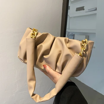 Tīrtoņa krāsu Kroku Tote soma ir 2021. Modes New augstas Kvalitātes Ādas Sieviešu Dizainers Rokassomu tīrtoņa Krāsu Ķēdes Plecu Underarm