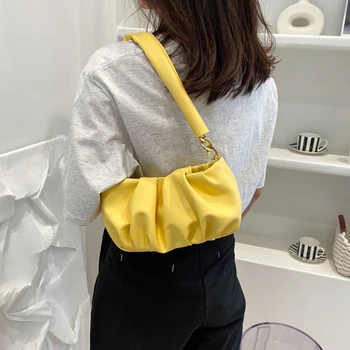 Tīrtoņa krāsu Kroku Tote soma ir 2021. Modes New augstas Kvalitātes Ādas Sieviešu Dizainers Rokassomu tīrtoņa Krāsu Ķēdes Plecu Underarm