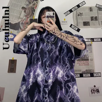 Ucuhulnl Sieviešu Blūze Goth Y2k Sieviešu Krekls Top Krekli Vintage Zaudēt Ikdienas Drēbes Blusas Mujer De Moda Jaunais Lightning Bērt