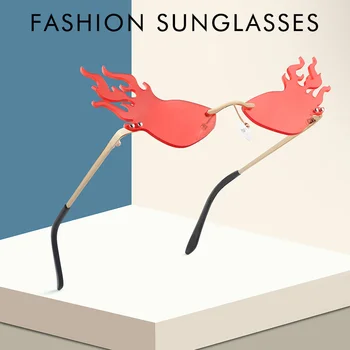 Uguns Liesmas Saulesbrilles 2020. Gadam, Sievietēm, Vīriešiem, Bez Apmales, Saules Brilles Vilnis Metāla Rāmis Hip Hop Briļļu Luksusa Šauru StreetWear Oculos