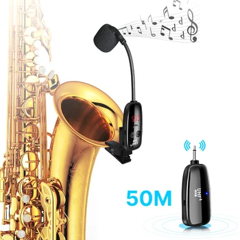 UHF Bezvadu Saksofonu Mikrofonu Sistēma Klipu par Mūzikas Instrumenti 50M Bezvadu Uztvērēju, Raidītāju Saksofonu Trompete