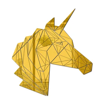 Unicorn Formas Skaida Zelta Akrila Spogulis Sienas Uzlīmes Uzlīmes Vannas Istaba, Dzīvojamā Istaba Dekori Mājas Dekorēšanas Piederumi