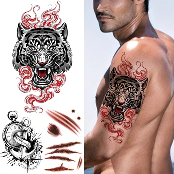 Unikālo Roku Tiger Pagaidu Tetovējumiem Vīriešiem Pieaugušo Viltus Halloween Rēta Kompass Enkura Tatoos Ūdensizturīgs Body Art Tetovējumu Uzlīmes