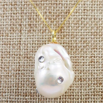 Unikālo Īstu Pērļu Rotaslietas Baltā Krāsa, 3mm Kristāla Milzīga Izmēra Baroka Dabīgo Saldūdens Pērļu Kaklarota, Kulons Ideāls Sievietēm Dāvanu