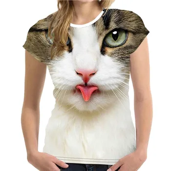 Unisex 3d T-krekls Kaķis Drukāt Gadījuma T-krekls O Apkakli, Īsām Piedurknēm Top Dāmas Apģērbs