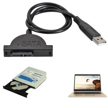 USB 2.0 Mini Sata II 7+6 13Pin un Adapteri Portatīvo datoru HDD, CD/DVD ROM Slimline Disku Pārveidotājs Kabelis SATA USB Optisko Disku Kabelis