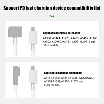 USB C C Tipa Femal, lai Magsaf* 1 2 Kabeļa Vadu Adapteris Priekš MacBook Air, Pro 45W 60W 85.W 12/13/15
