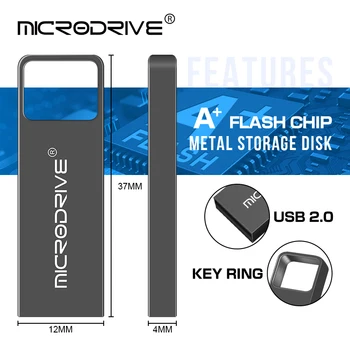 USB Flash Drive Metāla Pendrive128GB ātrgaitas USB Stick 32GB Pen Drive 64GB ūdensizturīgs 16GB USB Flash 8GB 4 GB Bezmaksas atslēgu gredzens