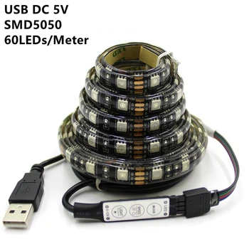 USB LED Lentes 5V SMD5050 RGB Maināmais LED TV Fona Apgaismojums 50CM 1M 2M 3M 4M 5M DIY Elastīgs LED Gaismas