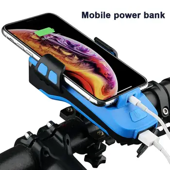 USB Lādējamu Multi-function Velosipēda Ragu Gaismas Motociklu gaismas Velosipēdu Mobilā Tālruņa Turētājs Powerbank Nakts Izjādes Drošības Rīki