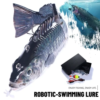 USB Lādējamu Robotikas Zvejas Lures Multi Savienota Ēsmu 4 Segmenti Auto Elektriskās Wobblers Par Līdaka Swimbait LED Gaismas Peldēšana