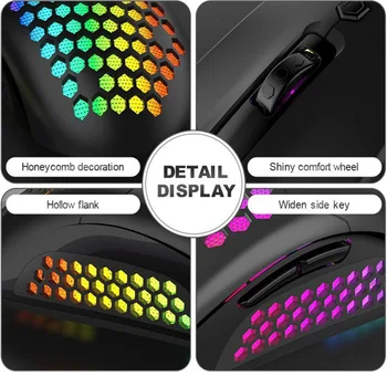 USB Vadu Spēļu Pele RGB Spēlētājs Peles ar Sešiem Regulējams DPI Šūnveida Dobi Ergonomisks Dizains Desktop Laptop