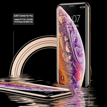 UV Pilna Līme vāks Rūdīta Stikla iPhone X XR XS MAX Sceen Protector For iPhone 6S 7 8 plus 11 pro Nano Liquid glass pārklājumu