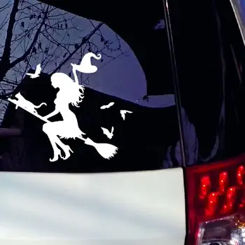 Vairumtirdzniecības Witch, kas Peld ar Slotu Auto Uzlīme Atstarojošās Uzlīmes, Funny Logu Decals Emblēmu Auto Uzlīmes Halloween DIY Decal Karstā
