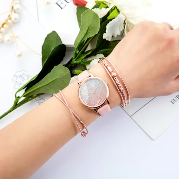 Vairumtirdzniecības Ādas rokas Pulkstenis Dāmām ar Sakausējuma Aproces Uzstādīt Modes Pērles Watch Dial Draudzenei Dāvanu
