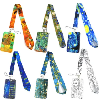 Van gogs, Eļļas Glezna Saulespuķes Mākslas Kakla Siksniņu, Siksniņa, lai atslēgas siksniņa ID kartes Turētājs, Atslēgu Ķēdes Dāvanas