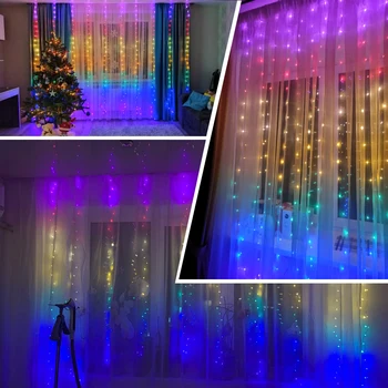 Varavīksnes Aizkaru Gaismas Ūdensdrošs LED Pasaku Lāsteku Mirdzums Logu String Vainags Gaiši Meiteņu Guļamistabu Dekorēšanai Ziemassvētku Eglīte