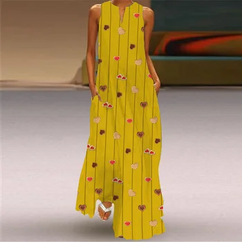 Vasara ir 2021. Sievietes Sexy Kleita bez Piedurknēm, V-veida Kakla 3D Iespiesti Retro Ziedu Plus Lieluma Maxi Modes Dāmas Zaudēt Pludmales Vestido Kleitas