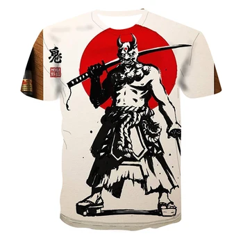 Vasaras 3D Drukas Japāņu Oni Samurai Vīriešu T Krekls Gadījuma Streetwear Harajuku Gara Zobenu Īsām Piedurknēm Hip Hop Stila Topi un t-veida
